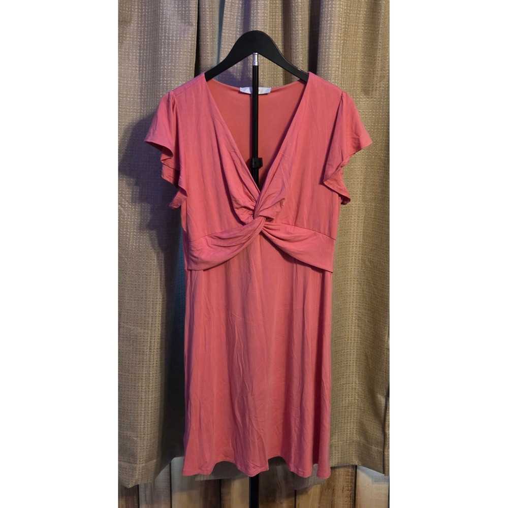 Loft V-Neck Twisted Knot Detail Dress Size Medium Pink Spandex Blend